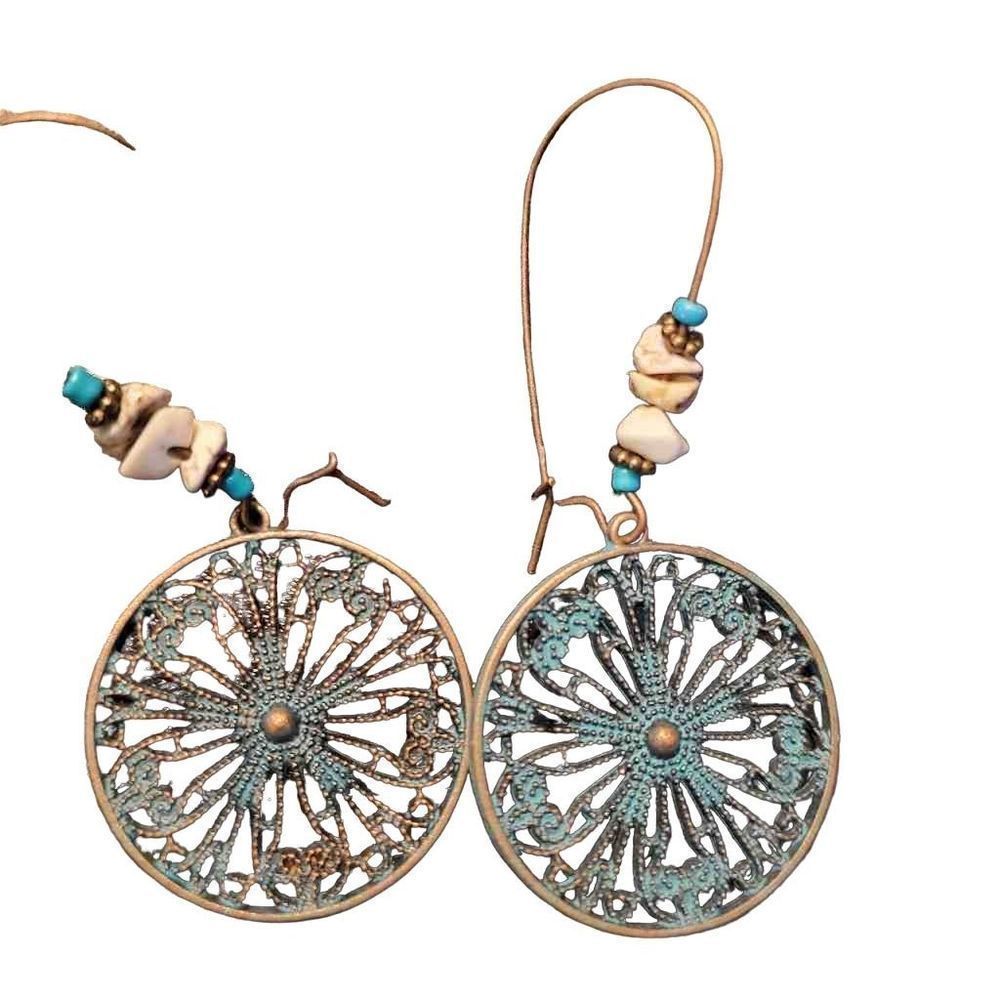 Bohemian Bronze Teal Drop Earrings